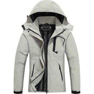 Women's Grey Waterproof Lightweight Rain Jacket, Windproof Trench Coat Hood